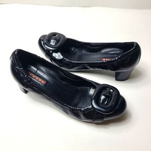 PRADA sport patent leather buckle pumps